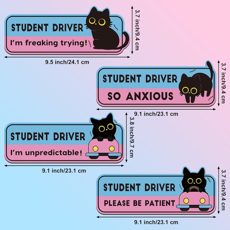 CNhoqc New Student Driver Magnet - 4pcs Funny Black Cat Please Be Patient New Student Driver Automotive Car Magnet Reflective Safety Warning Attention Sign Reusable Removable Novice Bumper Stickers - Image 2